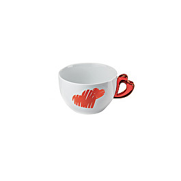 SET 2 CAPPUCCINO CUPS W/SAUCERS-SPOONS LOVE Guzzini, col. Clear Red