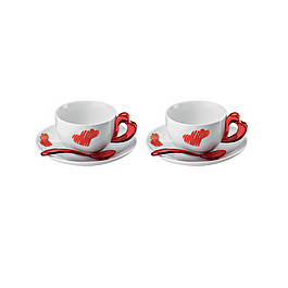 Red Set of 2 Guzzini Gocce Cappuccino Cups and Saucers 