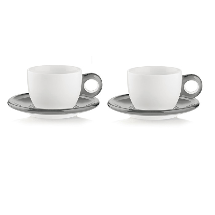 SET OF 2 CAPPUCCINO CUPS WITH SAUCERS Guzzini, col. Sky grey