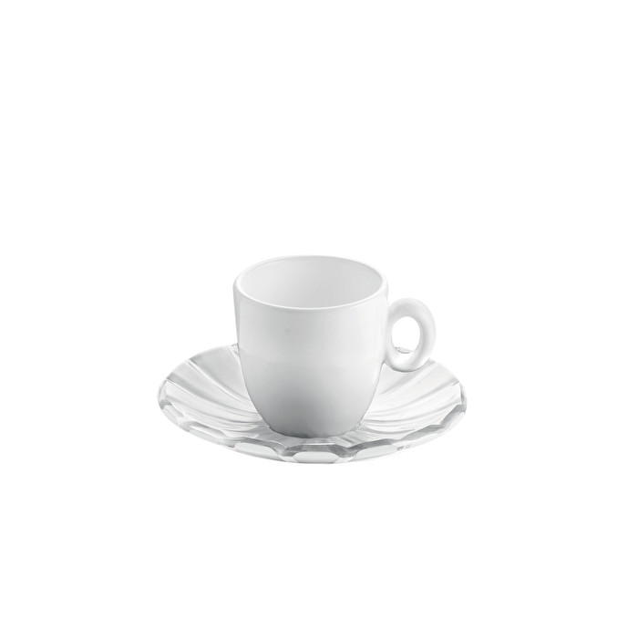 SET OF 6 ESPRESSO CUPS WITH SAUCERS LOVE Guzzini, col. Clear Red